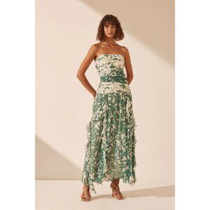 NWT - Shona Joy Marguerite strapless green & white floral dress